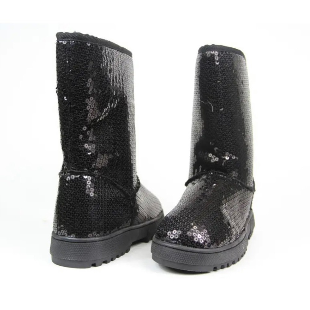 Rampage ANNIKA Black Sequin Faux Fur Boots Size 6
